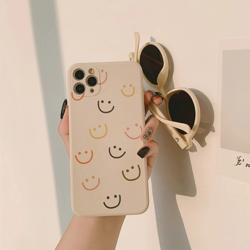 

INS Cute Cartoon Smiley Cases For iPhone 13 12 Pro Max Mini 11 Pro Max X XR XS MAX SE 2020 8 7 6 6S Plus 5 Silicone Phone Cover