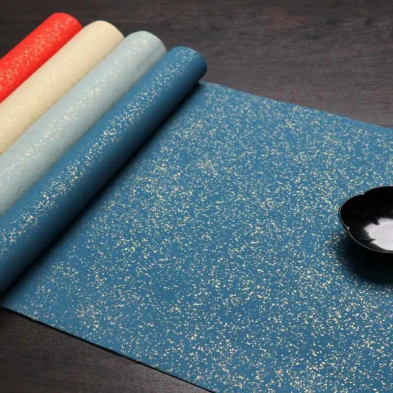 

5Sheets Wax Printing Glitter Chinese Rice Paper Roll Semi-Raw Scroll Xuan Paper For Vintage Calligraphy Painting Paper