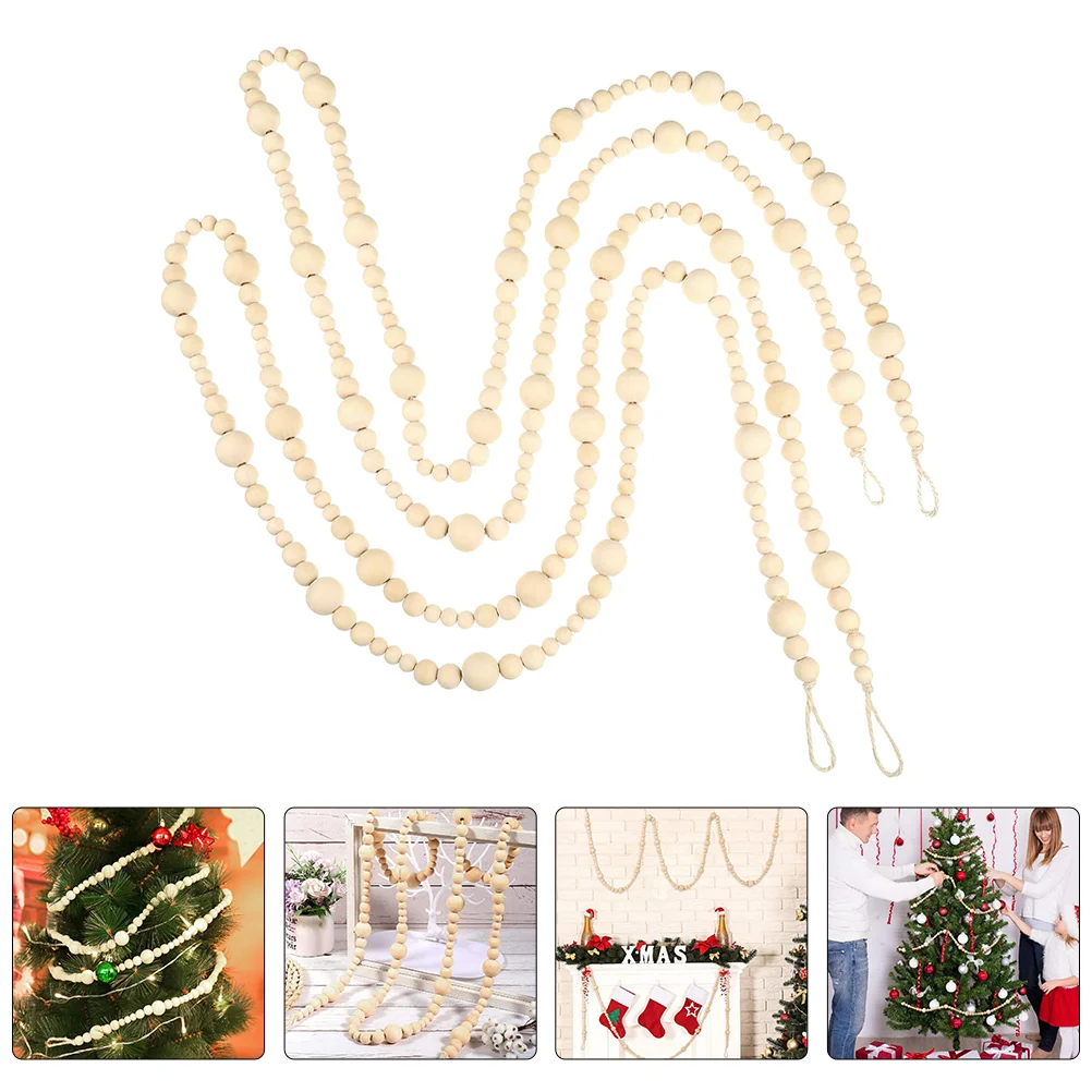 

Bead Garland Wood Beads Wooden Decor String Rustic Christmas Pendant Farmhouse Hanging Decorations Beaded Prayer Tree