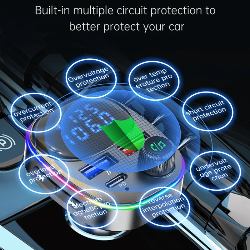 Автомобильный MP3-плеер Bluetooth 5 0 FM-передатчик QC/PD3.0 20 Вт USB C Быстрое зарядное