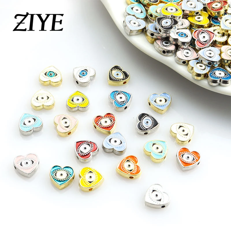 

10pcs Enamel Blue Lucky Turkish Evil Eye Beads Multicolor Boho Style Heart-shaped Alloy Loose Beads for Making DIY Jewelry Craft