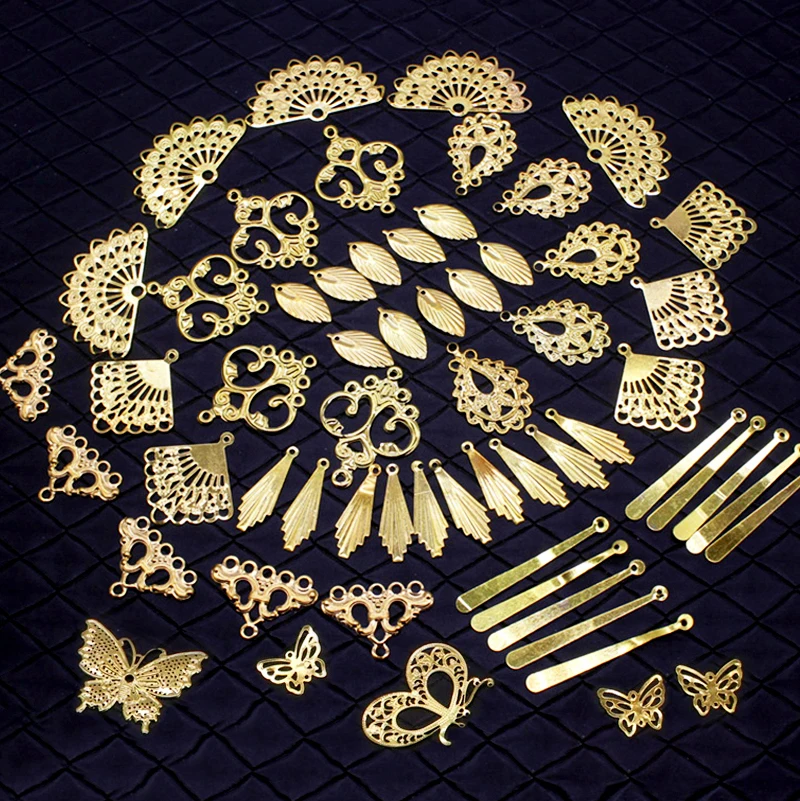 

Mixed Gold Leaf Butterfly Sector Charms Retro Metal Iron Pendants for Earrings Necklace Hair Jewelry Making DIY Accessories
