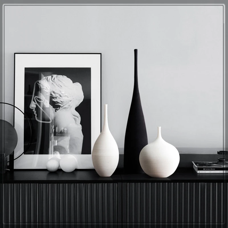 

Minimalist Handmade Art Zen Vase Ceramic Decoration Living Room Model Home Decoration Black and White Art Vase Hand Drawing