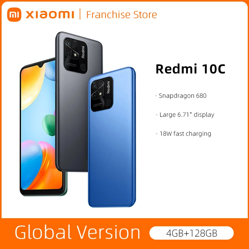 

Global Version Xiaomi Redmi 10C Smartphone 4GB 128GB Snapdragon 680 Octa Core 6.71" Display 50MP Camera 5000mAh 18W Charging