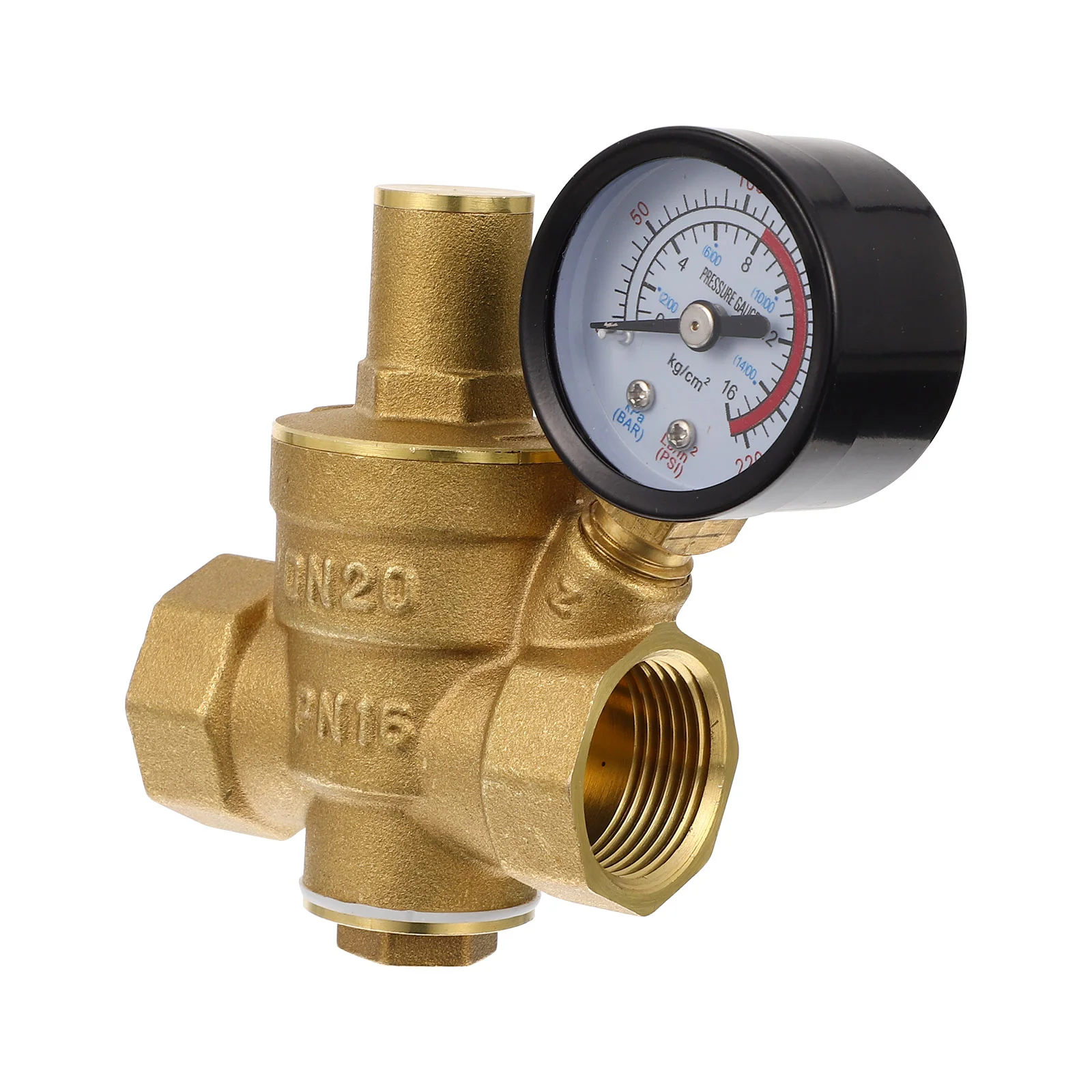 

UKCOCO 1PC DN20 Heavy Duty Adjustable Brass Water Pressure Reducing Regulator Valves with Water Pressure Meter Random Style