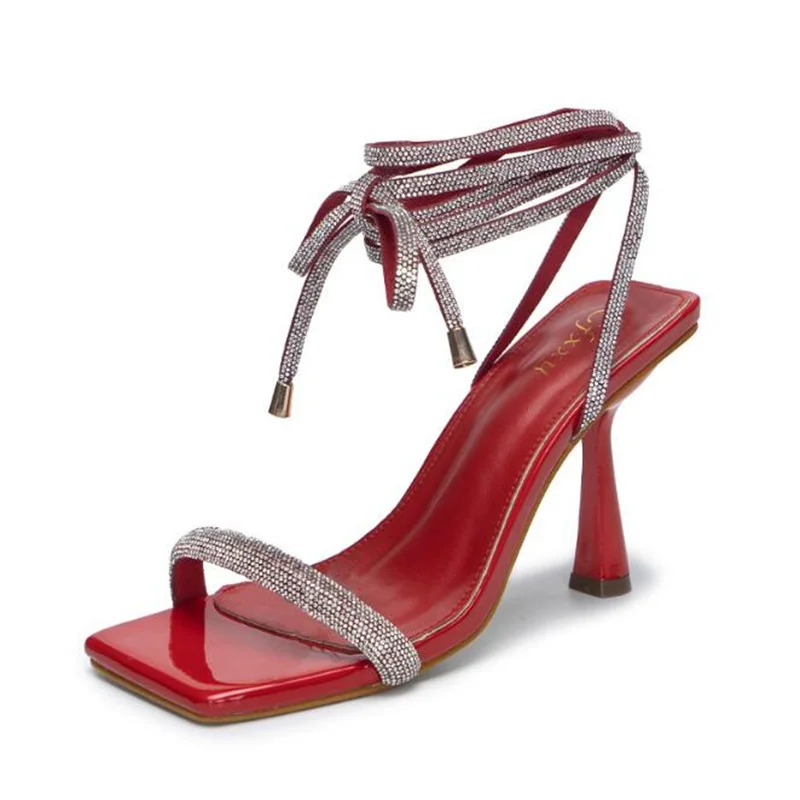 

Женские сандалии стразы на высоком каблуке, серебристые босоножки с ремешком на щиколотке, сексуальные туфли на шпильке для невесты, 2022