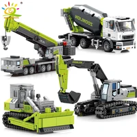 huiqibao toys engineering truck building blocks crane bulldozer excavator car city construction moc bricks set for children kids