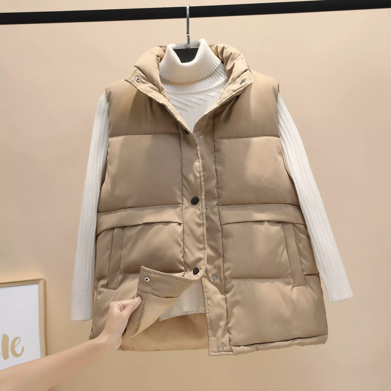 

NEW IN 2022 Women Sleeveless Vest Winter Warm Down Cotton Padded Jacket Veats Stand Collar Pocket Sleeveless Warm Vest Parkas Wa