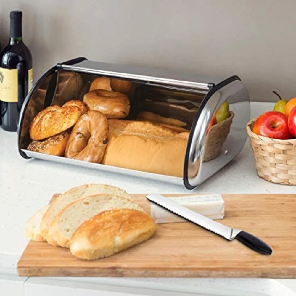 

Stainless Steel Bread Box Large Capacity Cake Bin Dustproof Food Organizer Bakery Storage Container Kitchen Gadget