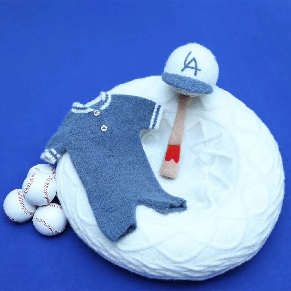 

Baby Photo Props Outfit Mohair Knitted Baseball Sports Set One-Piece Custome Clothes For Newborns Boy Photography Accessories