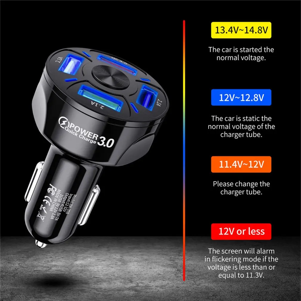 

4 Ports USB Car Charge 48W Quick 2.1A Mini Fast Charging For iPhone 11 Xiaomi Huawei Mobile Phone Charger Adapter in Car