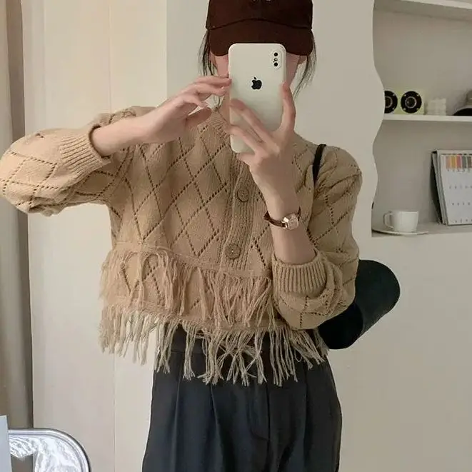 Осенний кардиган женский многослойный вязаный тонкий осенний дизайн с