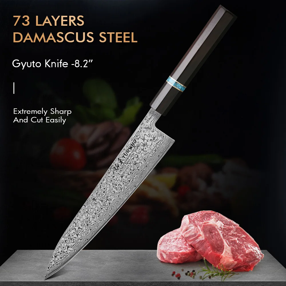 

TURWHO 8 “Japanese Kiritsuke Gyuto Chef's Knives Professional 73 Layer Damascus Steel VG-10 Steel Core Super Sharp Kitchen Knife