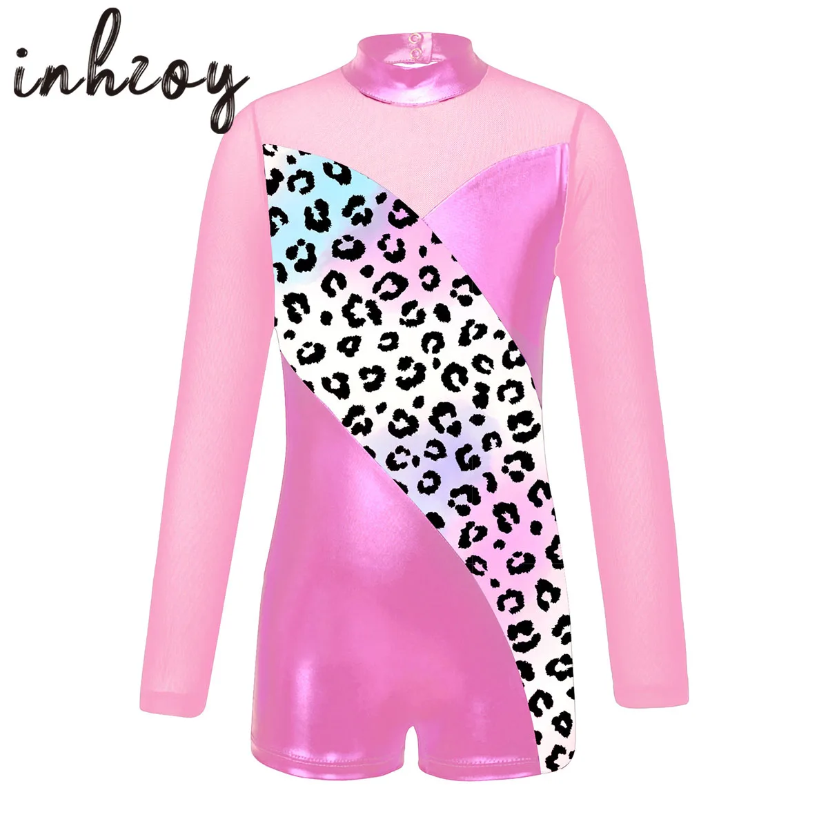 

Gymnastics Leotards Kids Girls Long Sleeves Cartoon Print Ballet Dance Leotard Jumpsuit Romper Bodysuit Mesh Athletic Unitard