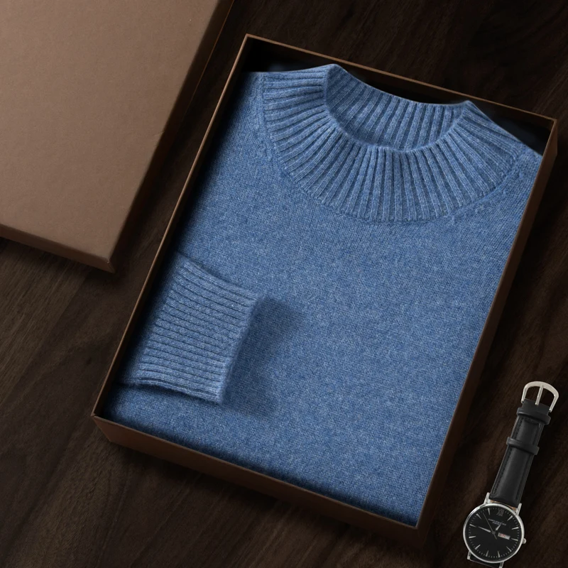 

ZOCEPT 100% Cashmere Thicken Sweater for Men Winter Casual Soft Warm Long Sleeve Half Turtleneck Knitted Pullover Sweater Male