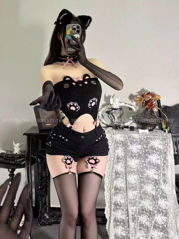 Фото AniLV аниме Kawaii девушка милая кошачья лапа плюшевый топ вышивка коготь наряд костюмы для косплея №2