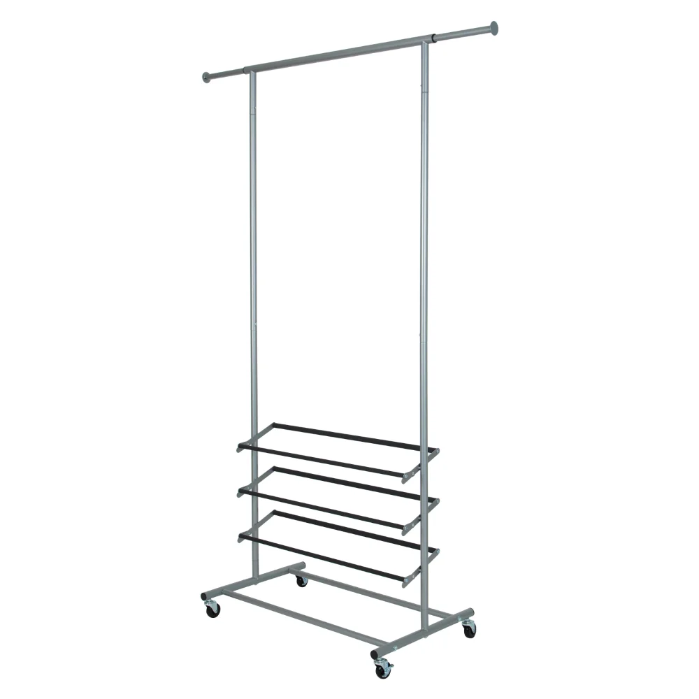 

Adjustable 3-Tier Garment Rack for Bedroom and Closet, Black and Silver