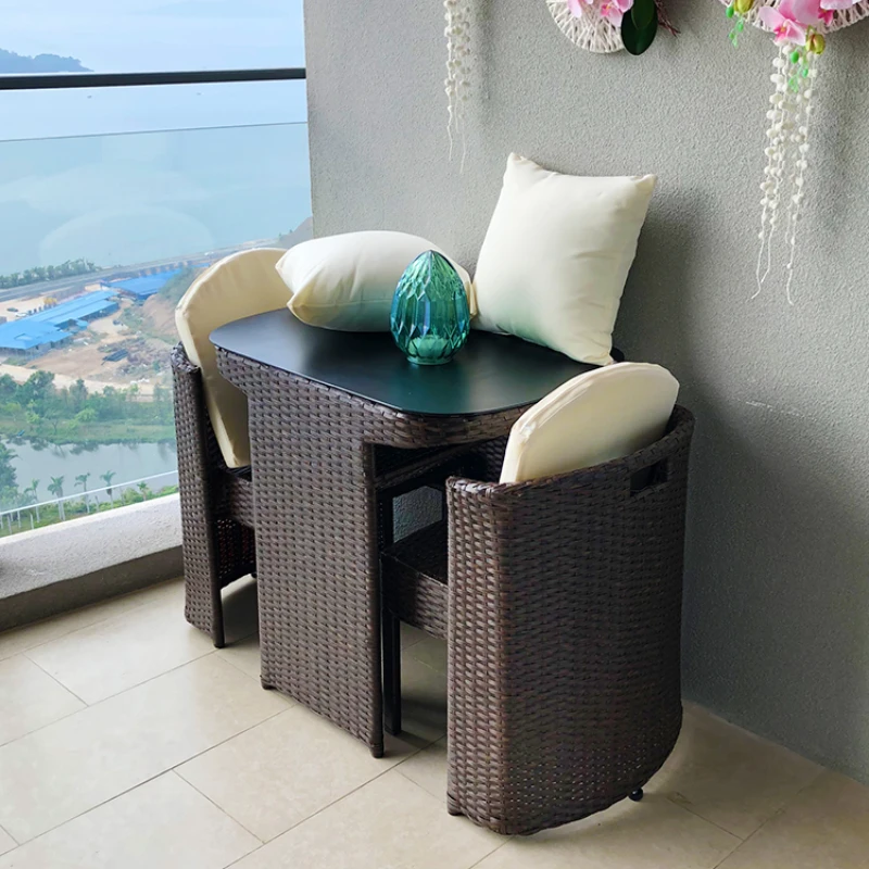 

Table and Chair Light Luxury Chair Tea Table Combination Outdoor Leisure Tea Table and Chair Set Rattan Chair Three-Piece Set