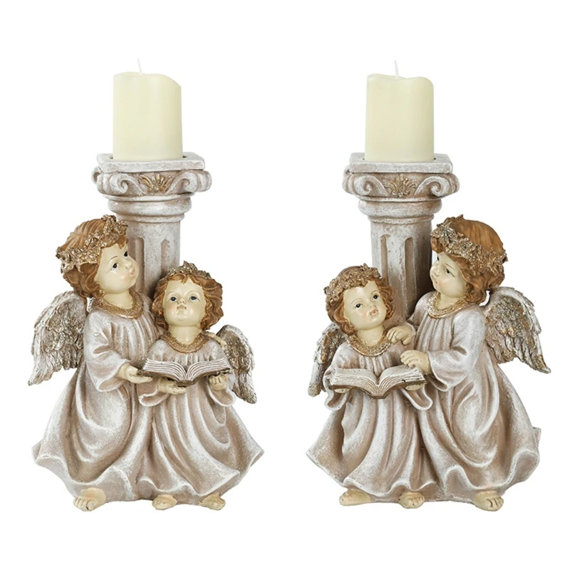 

Retro Simulation Candle Holder Resin Angel Cylinder Tea Light Decorations for Christmas Bible Angel Home Ornament