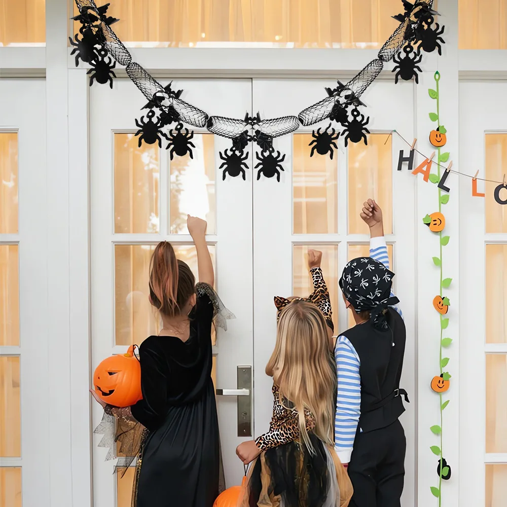 Гирлянда на Хэллоуин паук летучая мышь ячеистый баннер внутреннее украшение