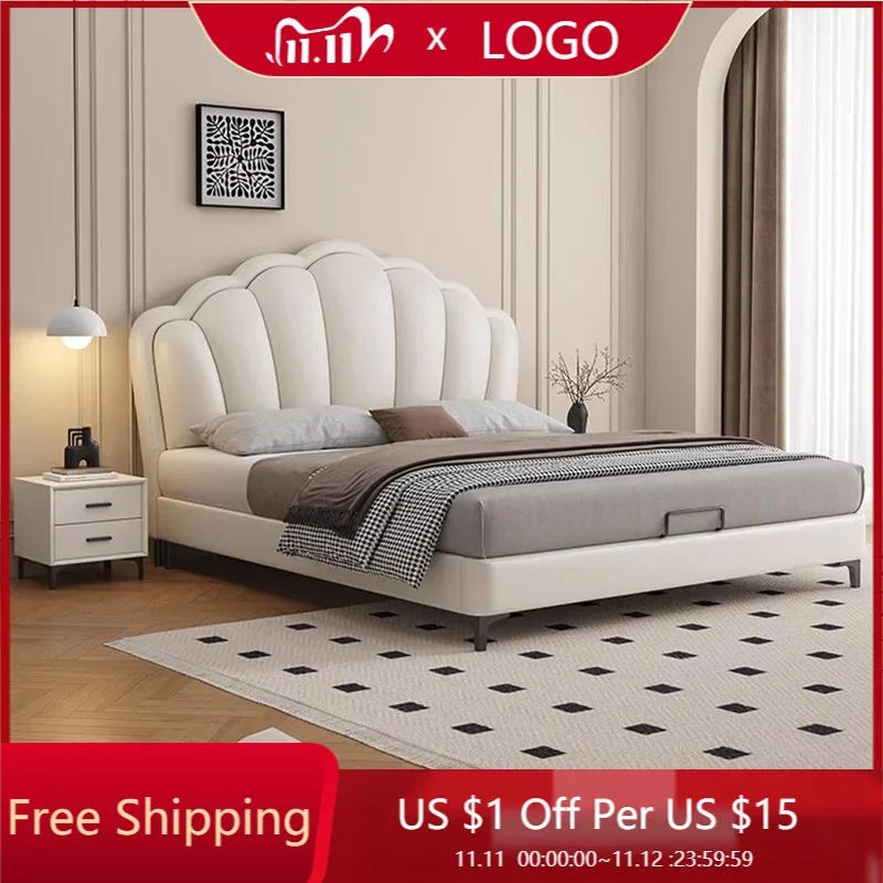 Большие кожаные минималистичные кровати аксессуары европейские спальные для