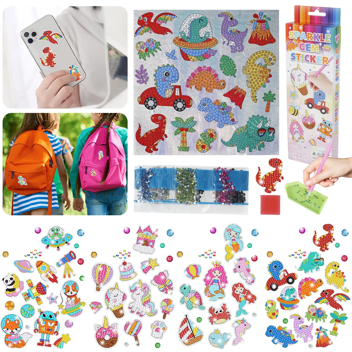 

Children Painting Kit Kids Painting Sticker Set Reusable Ocean Dinosaur Space Themed Painting Sticker Durable Colorful Fun Art