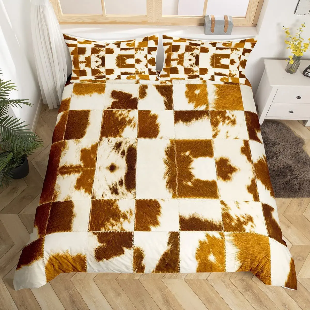Cowhide King Queen Duvet Cover Patchwork Cow Fur Print Bedding Set Animal Quilt Cover Western Cowboy polyester Comforter Cover images - 6