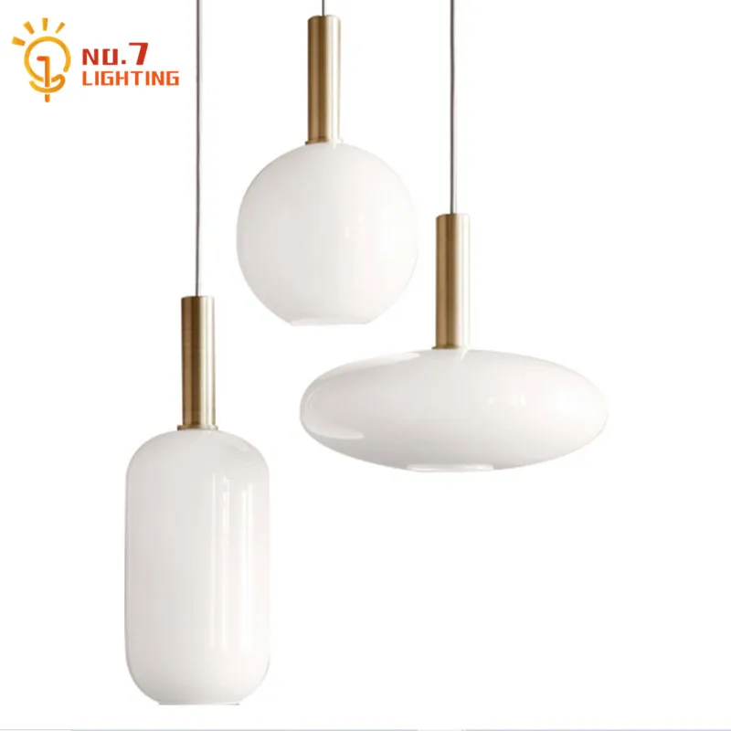 

Минималистичные простые подвесные светильники из молочного белого стекла, современные светодиодные комнатные светильники E27 для дома, ресторана, спальни, прикроватного столика, столовой, бара
