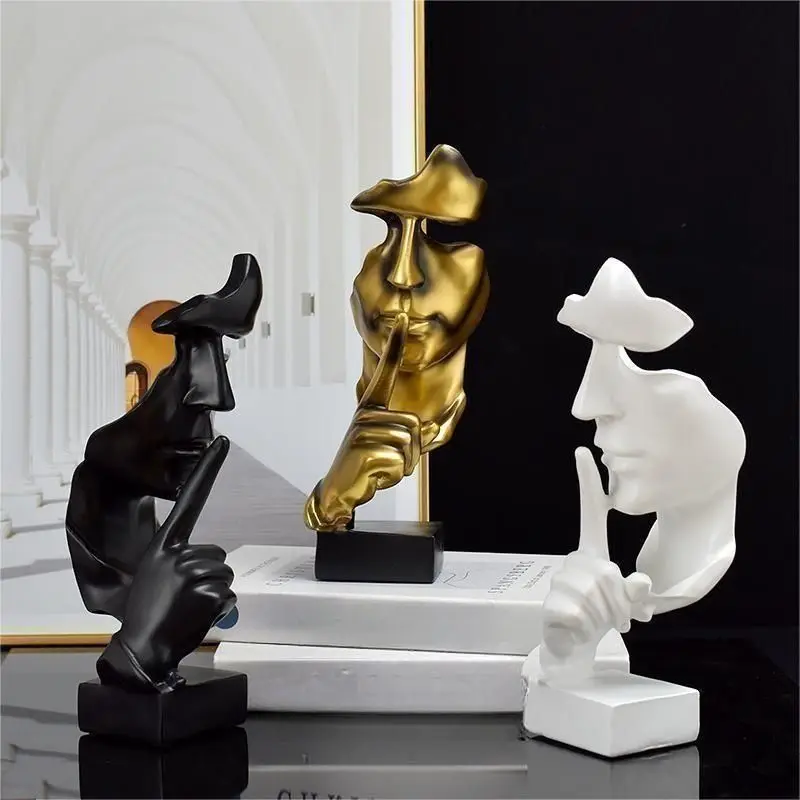 

Thinker Statue, Silence Is Gold Abstract Art Figurine, Modern Home Resin Sculptures Decorative Desktop Decor For Home, Office