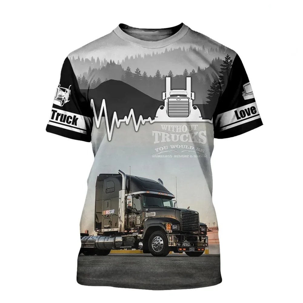 

Heavy Car Long Cargo Work Neutral Street Clothing Short Sleeves. Men's 3d Print Truck Driver T -shirt