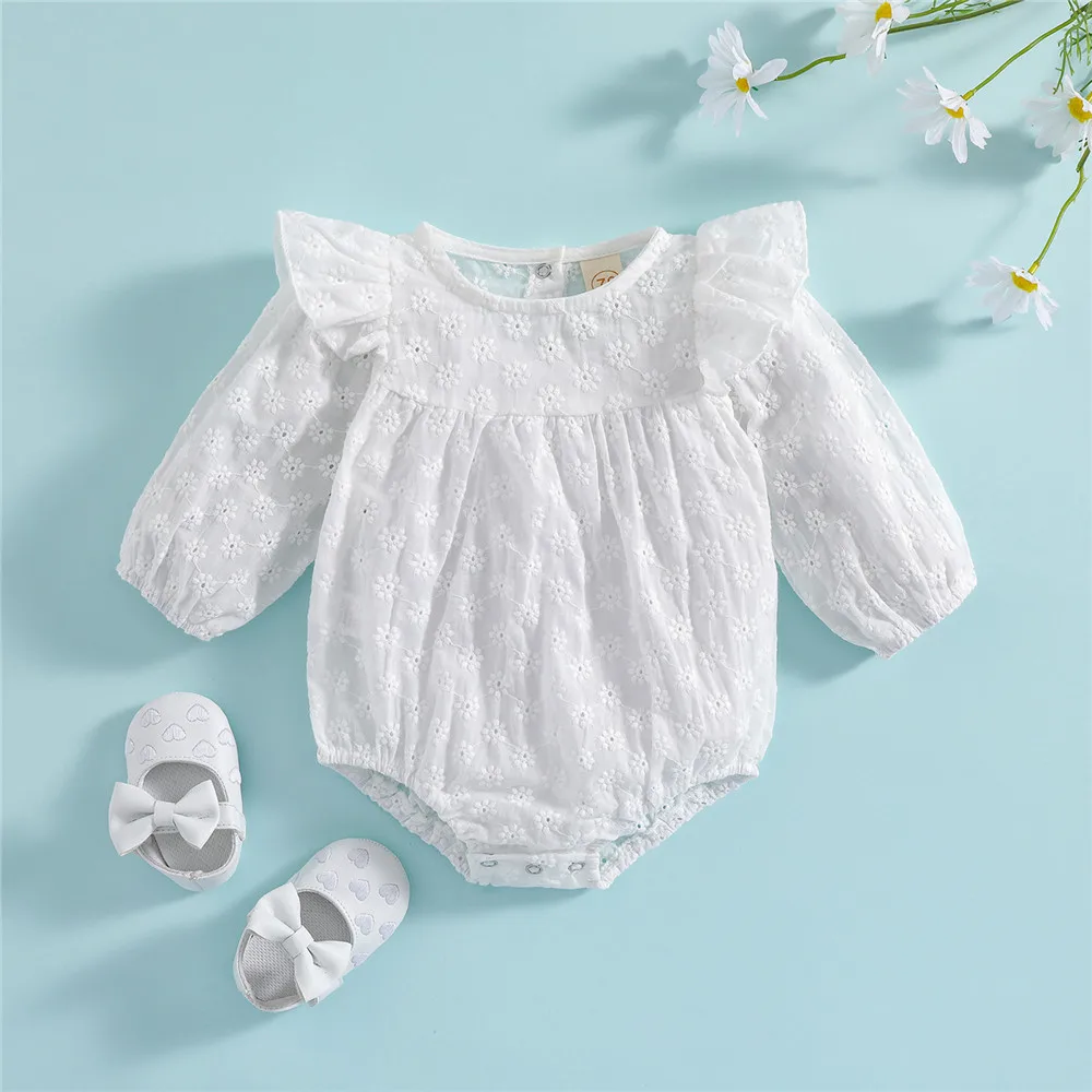 

Baby Girl Flower Embroidered Romper Hollow Out Bodysuits 0-24M Newborn Infant Toddler Casual Long Sleeve Jumpsuits Outfits 2022