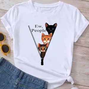Short Sleeve Cat Funny Style Lovely Fashion Clothes Graphic T Shirt Summer Tee Ladies Cartoon Clothi in India