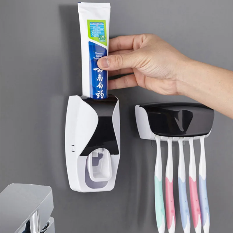 

1Set Automatic Toothpaste Dispenser Toothbrush Holder Dustproof Adhesive Wall Mounted Toothpaste Squeezer Bathroom Accessories