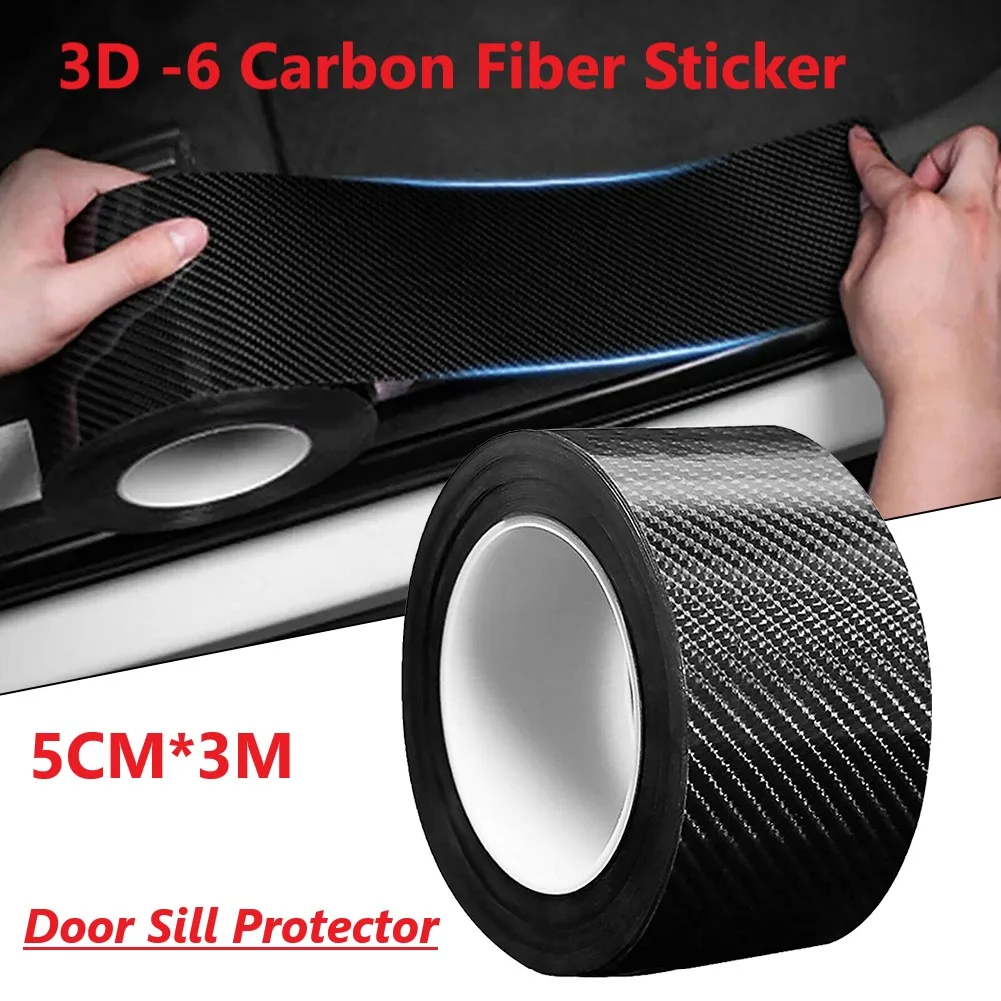 

Car Door Sill Protector Edge Sticker Black Carbon Fiber Rubber Bumper Guard DIY Trim Strip 5CM*3M High Quality Accessories