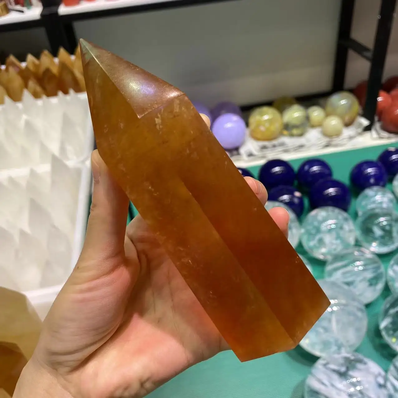 

Natural Honey Calcite Crystal Stone English Hexagonal Obelisks Energy Gem Reiki Healing Gift Room Decoration Household Ornaments