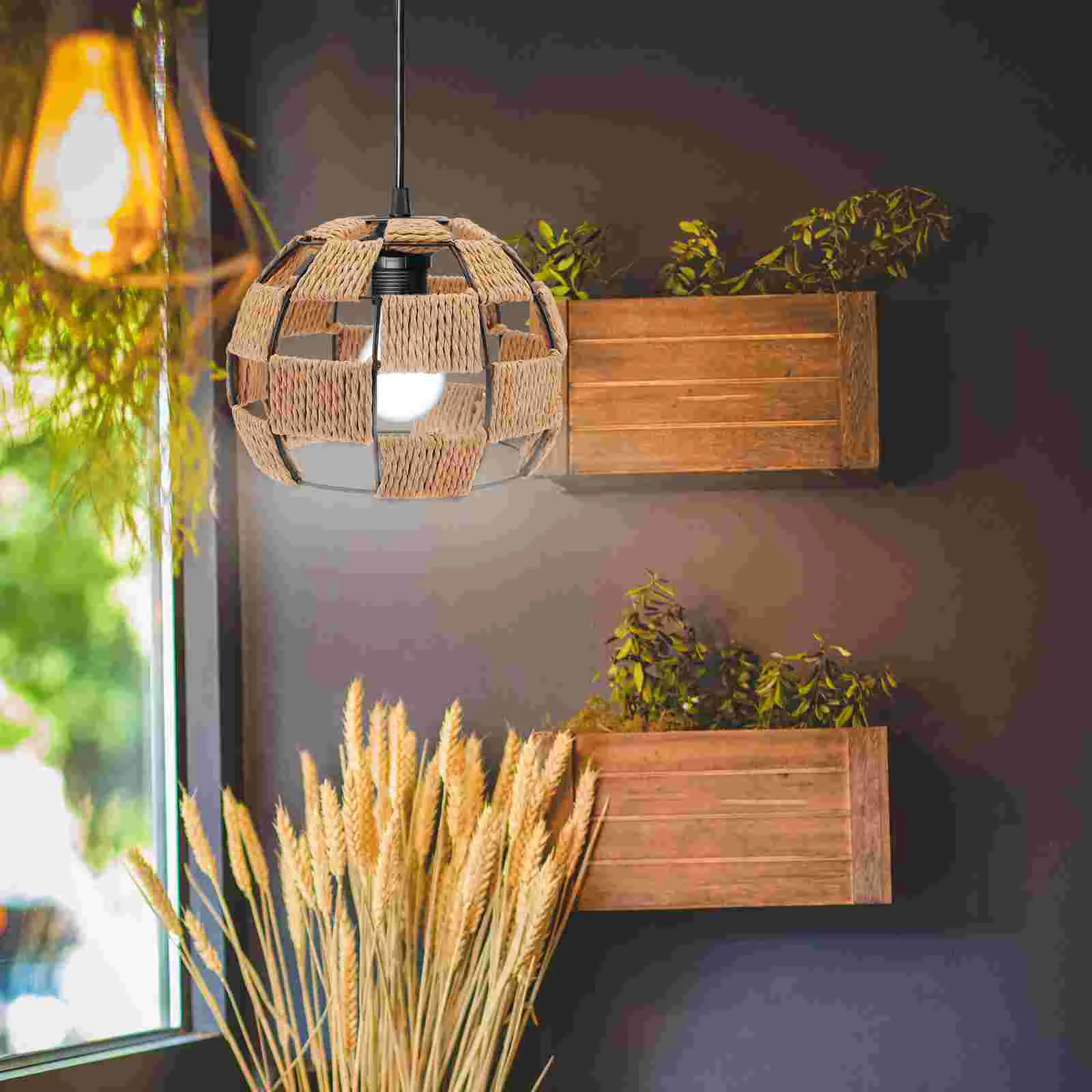 

Lamp Shade Woven Rattan Shades Lampshade Light Cover Hanging Wicker Chandelier Ceiling Weave Vintage Chineseseagrass Chandeliers