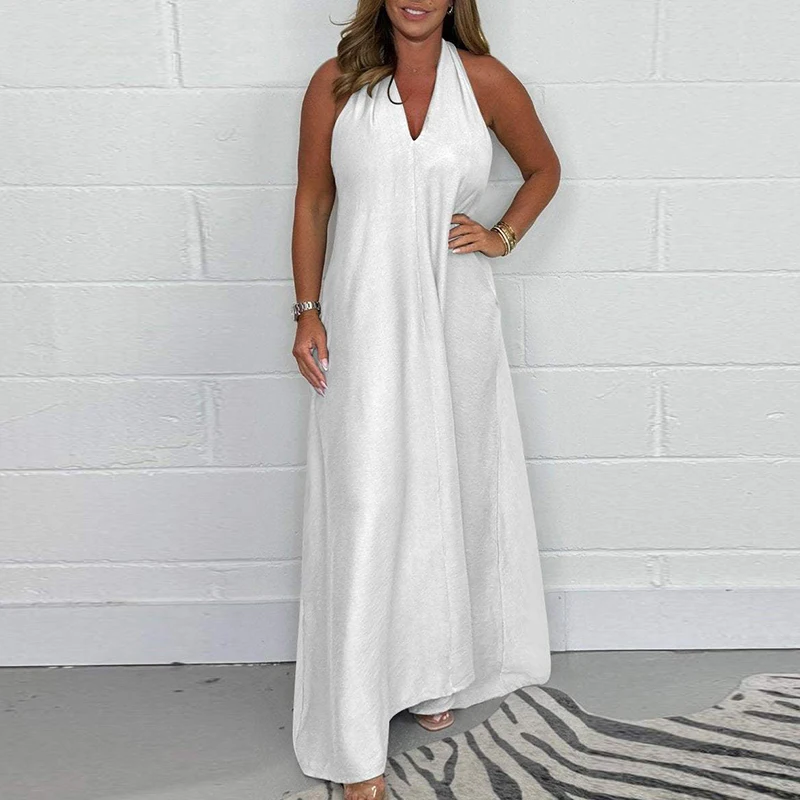 Элегантное длинное платье с v-образным вырезом и высокой талией 2024 женское