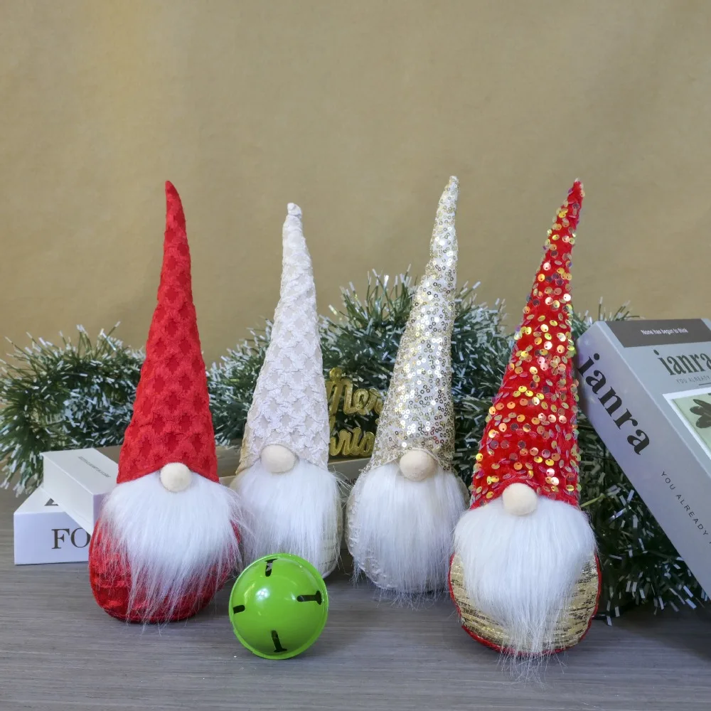 

2024 Santa Faceless Doll Happy New Year Sequined Long Whiskers Christmas Dolls Navidad Noel Rudolph Gnomes Ornaments Home