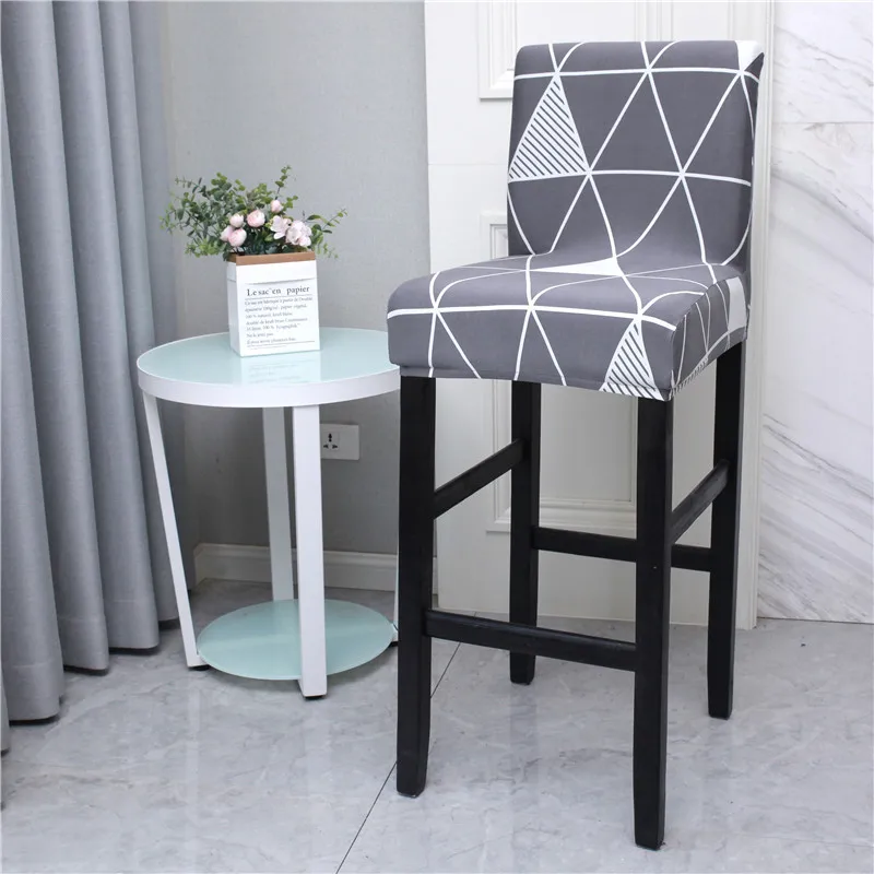 Stretch Printed Short Back Chair Cover Plain Elastic Bar Stool Covers for Cafe Dining Room Washable Low Back Barstool Seat Case images - 6