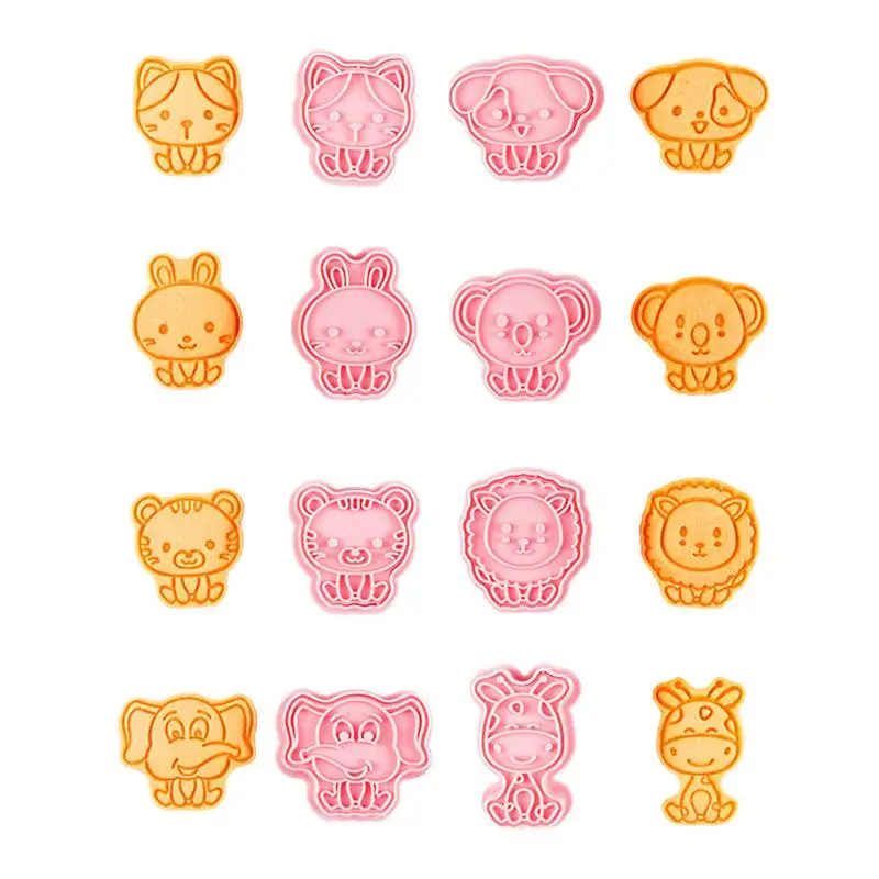 Bunny Cookie Cutter 8 Pieces Cartoon Animal Themed Cookie Mold Set 3D Bear Tiger Lion Elephant Giraffe Cat Dog Bunny Embossing