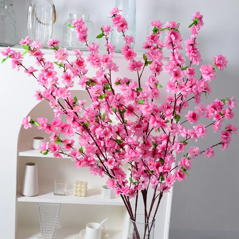 

Artificial Cherry Spring Plum Peach Blossom Branch Silk Flower Home DIY Wedding Decoration Flower Plastic Peach Bouquet