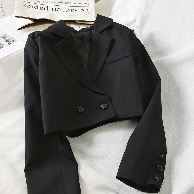 

Heliar Women Black Suits Jacket Women Long Sleeve Buttoned Up OL Crop Tops Harajuku Jackets For Women 2021 Autumn