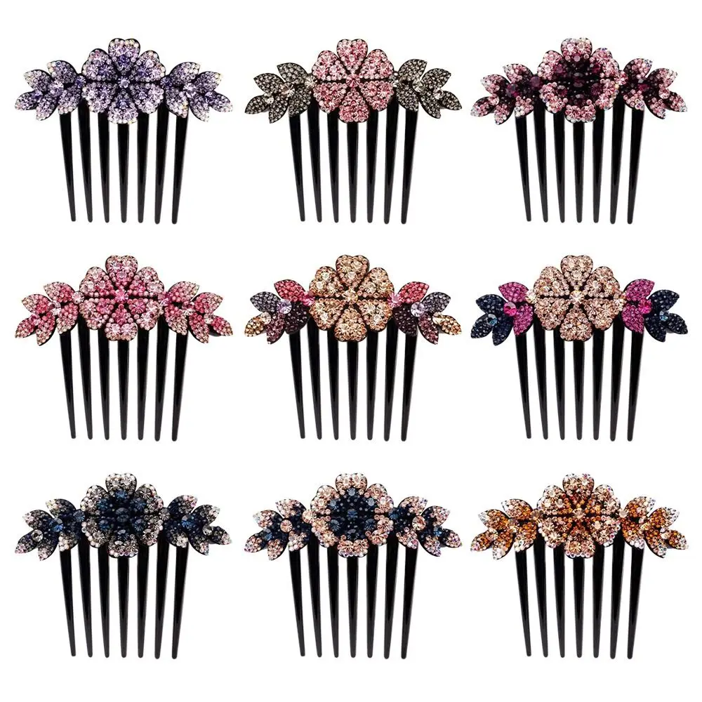 

2Pcs Vintage Women Headwear Bride Headpiece Wedding Headdress Crystal Rhinestone Hairpin Inlaid Flower Flower Hair Combs