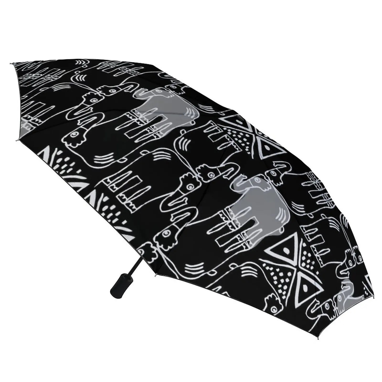 

Автоматический зонт в виде слона с 8 ребрами, мультяшный абстрактный дизайн животного, черный портативный зонтик для защиты от УФ лучей для мужчин