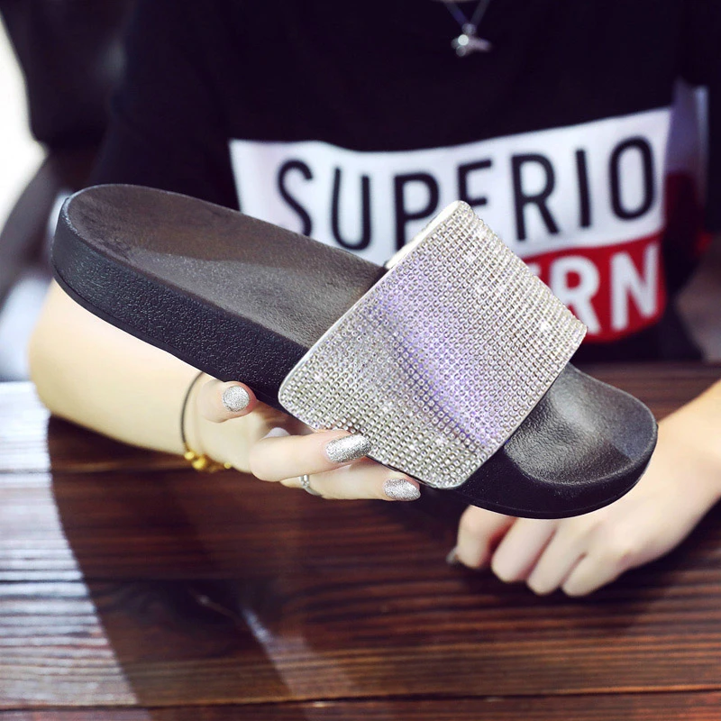 Summer Slides Glisten Rhinestones  Beach Luxury Women Shoes Slippers  Casual Outdoor Female Ladies Platform Zapatos De Mujer