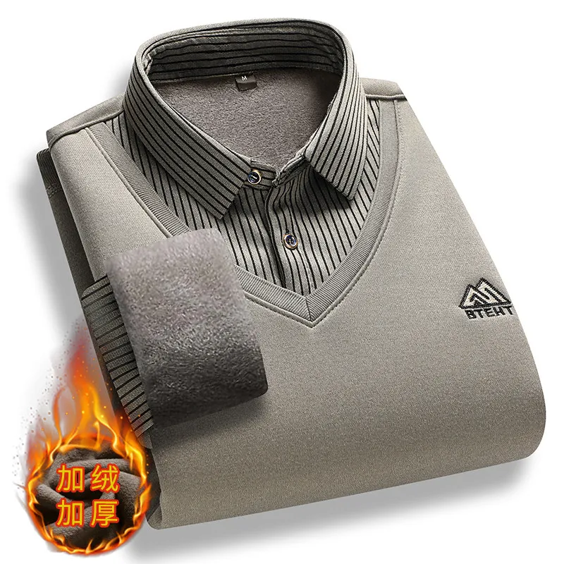 Мужской трикотажный свитер в полоску с флисовой подкладкой размеры до 4XL