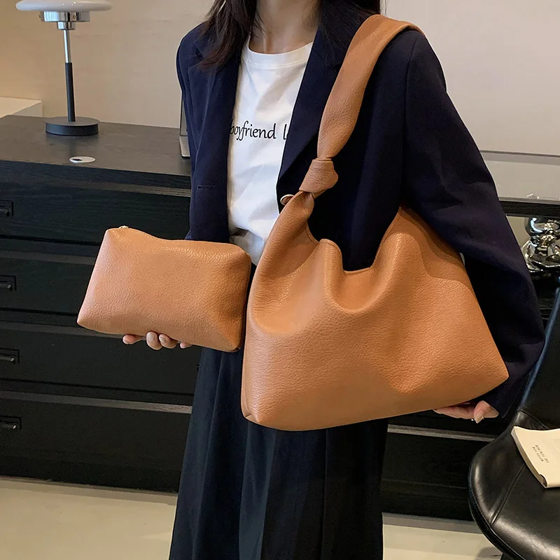 

Fashion 2 Sets Tote Bags Soft Leather Shoulder Bags For Women Large Capacity Travel Bag Designer Luxury Lady Underarm Bag Brand