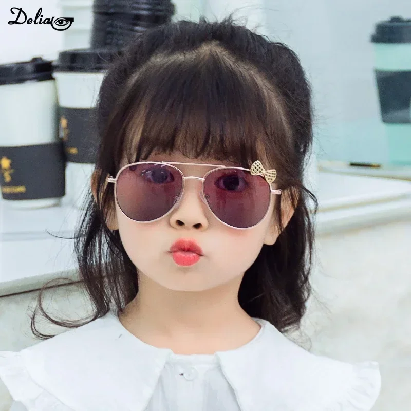 Новинка Детские уличные очки Классические солнцезащитные очки-авиаторы с бантом