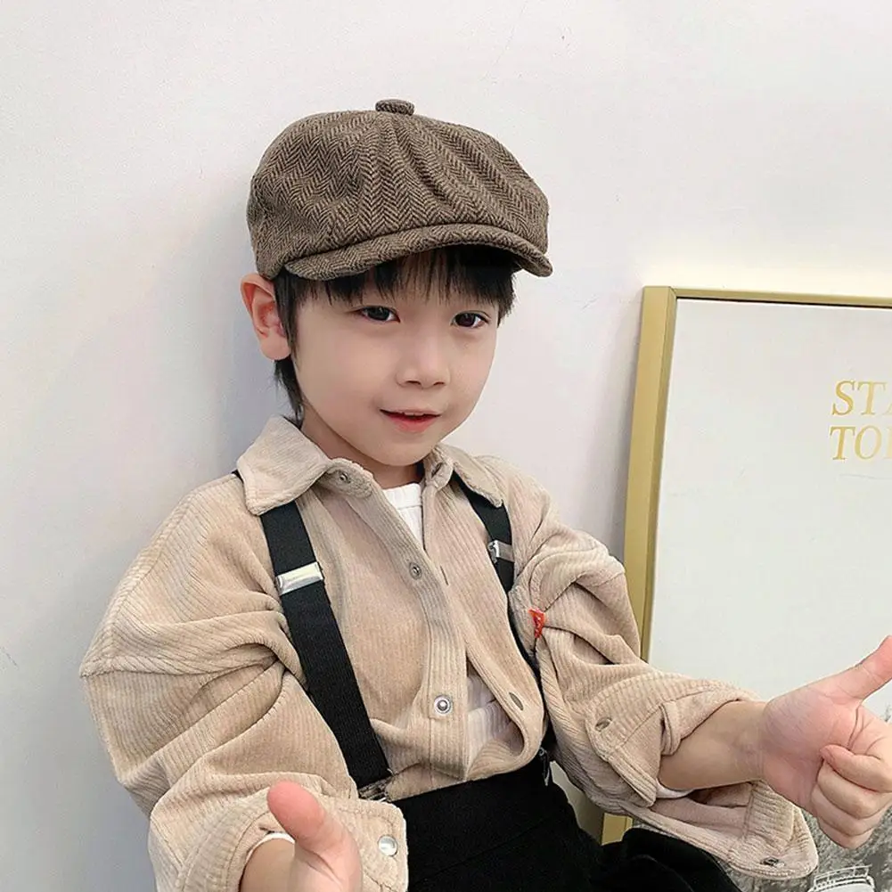 

Winter Kids Hat For Girls Boys Vintage Octagonal Newsboy Kids Cap Children Beret Caps Photography Props Child Cap 52/54 I7y8
