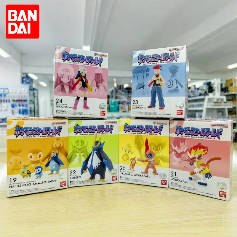 Фото ​ Оригинальные фигурки Bandai Scale World Pokemon Sinnoh: Тартвиг, Пиплуп, Эмполон, Чимчар, Инфернэйп, Лукас, Дон. Аниме-фигурки, игрушки, подарок. №1
